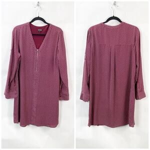 2/$30 Express Large Womens Red White Polka Dot Long Sleeve Shift Dress